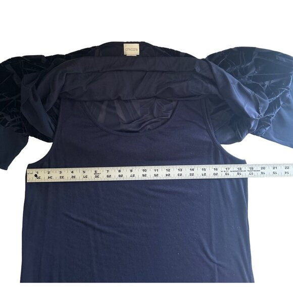Chicos Navy Top Chiffon Velvet Overlay 3/4 Sleeve Top Size 1 (Small) - Picture 7 of 8
